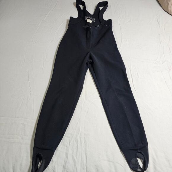 Vintage Obermeyer Black Wool Ski Bibs Size Large PTP 15 Waist 14.5 Length IS 29 - Picture 1 of 11